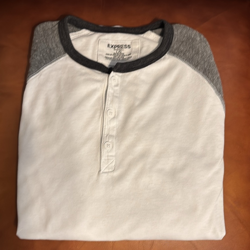 Express Two-Tone Gray and White Baseball Henley Shirt